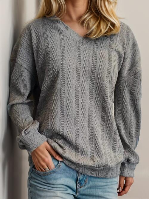 Texture V-Neck Long Sleeve T-Shirt