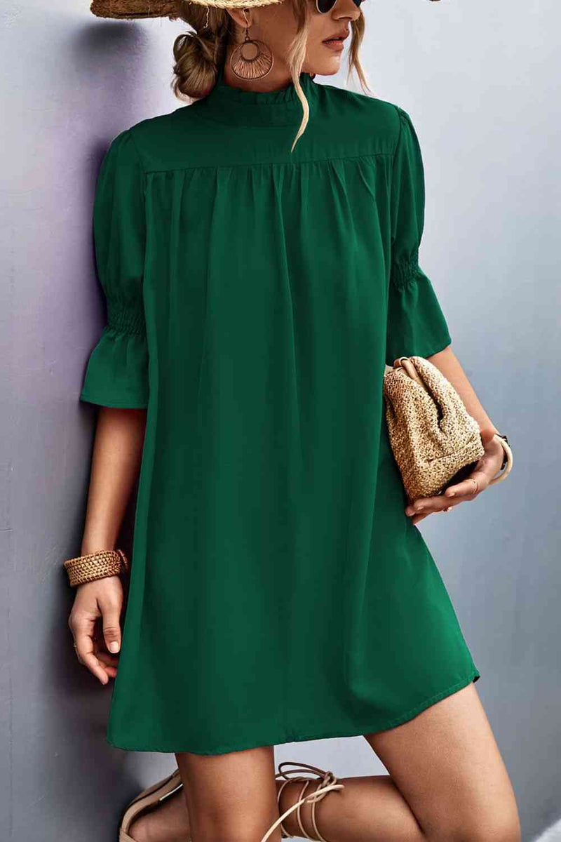 Frill Neck Flounce Sleeve Dress