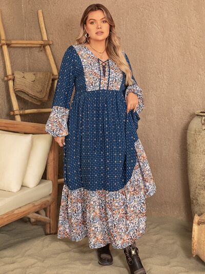 Plus Size Printed Balloon Sleeve Maxi Dress