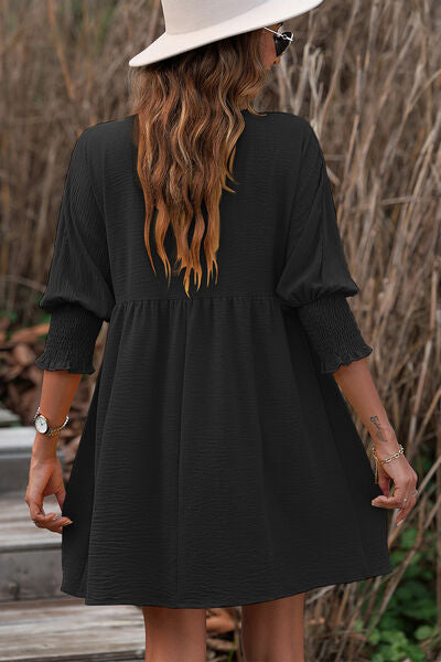 Round Neck Lantern Sleeve Mini Dress