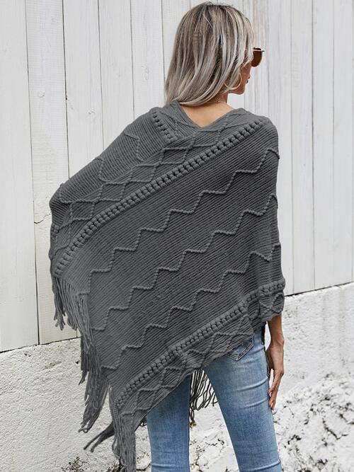 Texture Fringe Hem Poncho